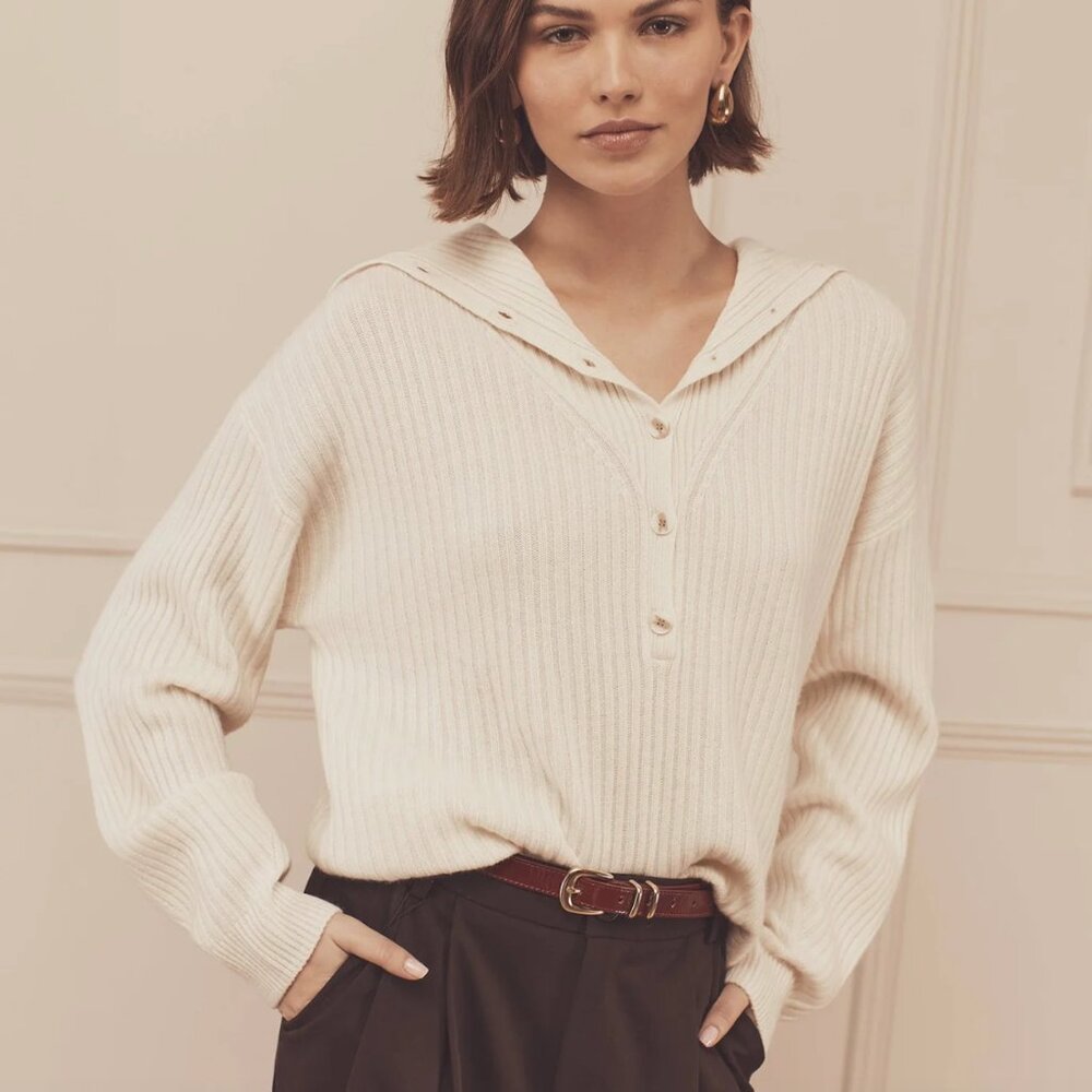 NWT Naadam Cashmino Half Button Sweater - White